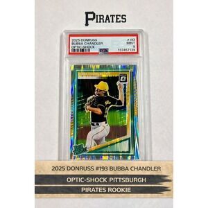 2025 Donruss #193 Bubba Chandler Optic-Shock Pittsburgh Pirates Rookie PSA 9
